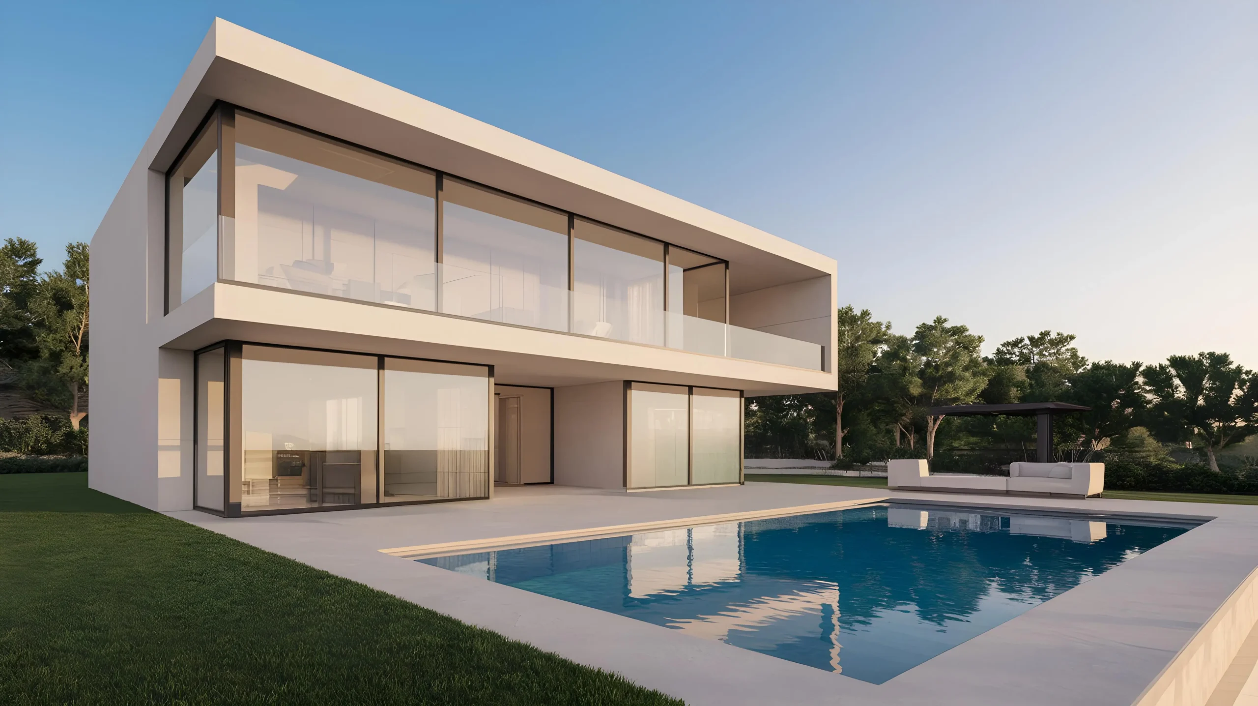 Modern luxury house design in Miami with floor-to-ceiling glass windows